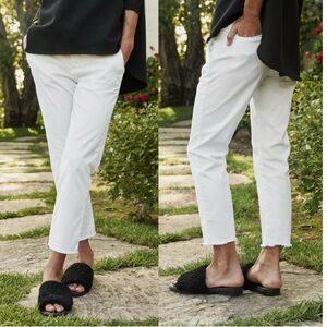 FRANK & EILEEN Wicklow Chino Pants White Italian Twill Straight Leg Cropped 8